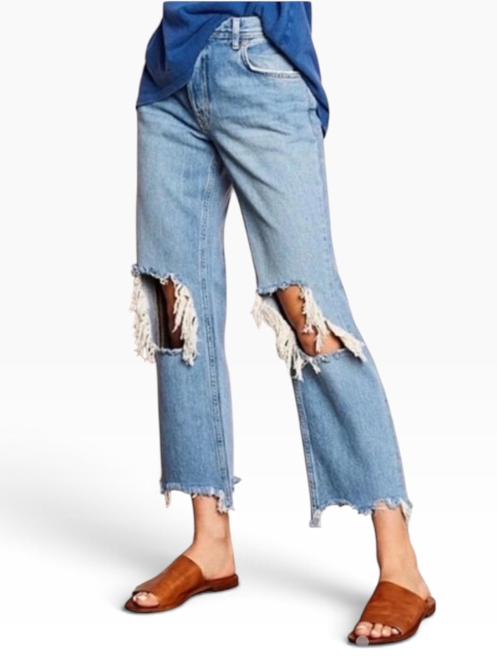 We the Free Maggie midrise distressed straight leg cropped raw hem jeans